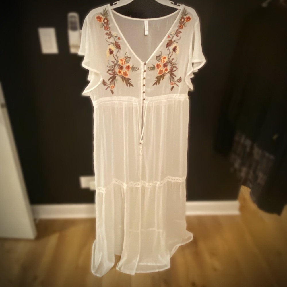 Boho inspired sheer maxi cover-up/maxi with embroidery